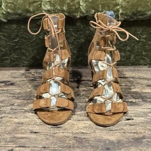 Marc Fisher Paradox Suede Lace-up Gladiator Block Heel Sandals Size 7.5M